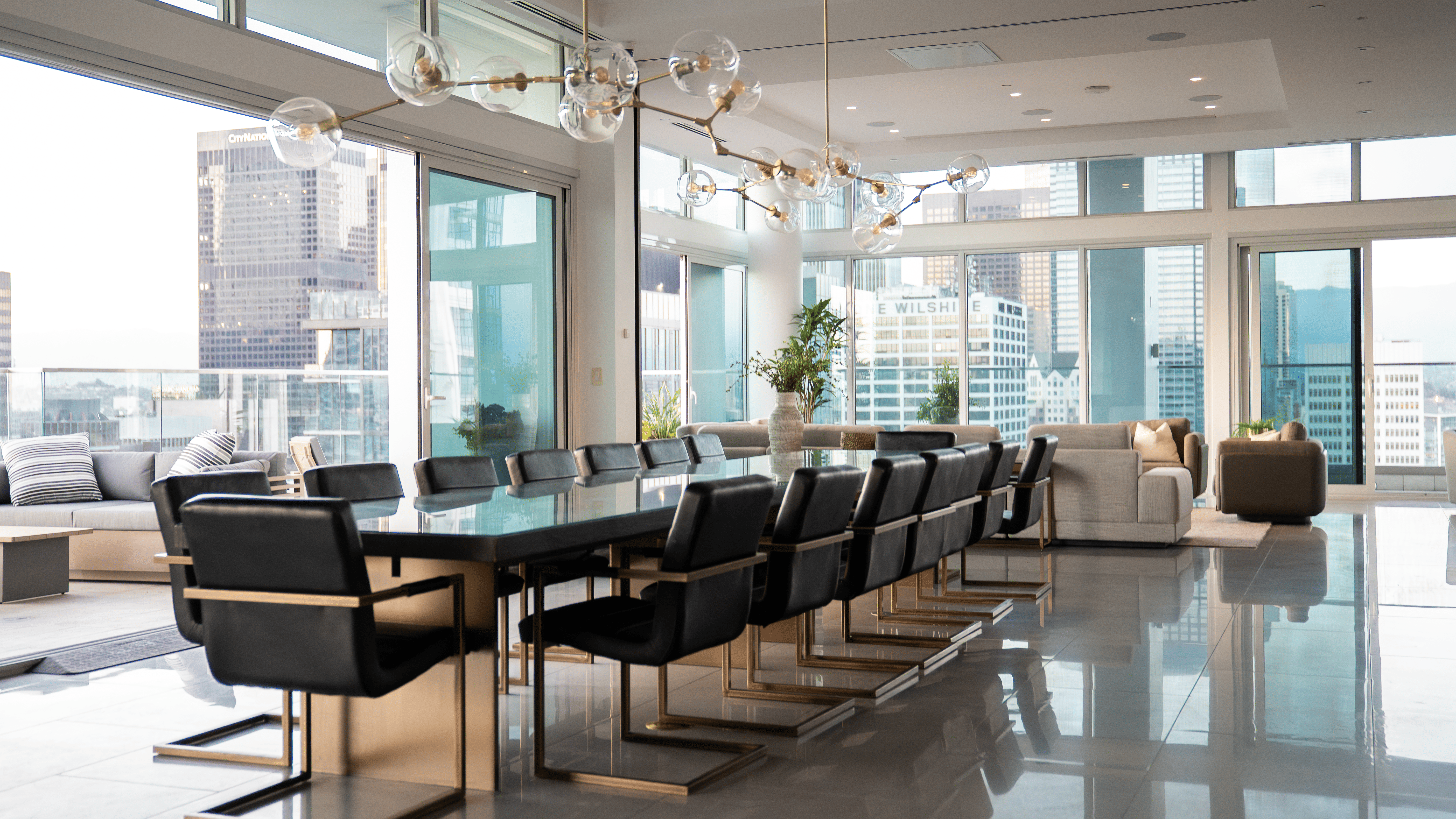 888 S. Olive dining table with Downtown LA skyline